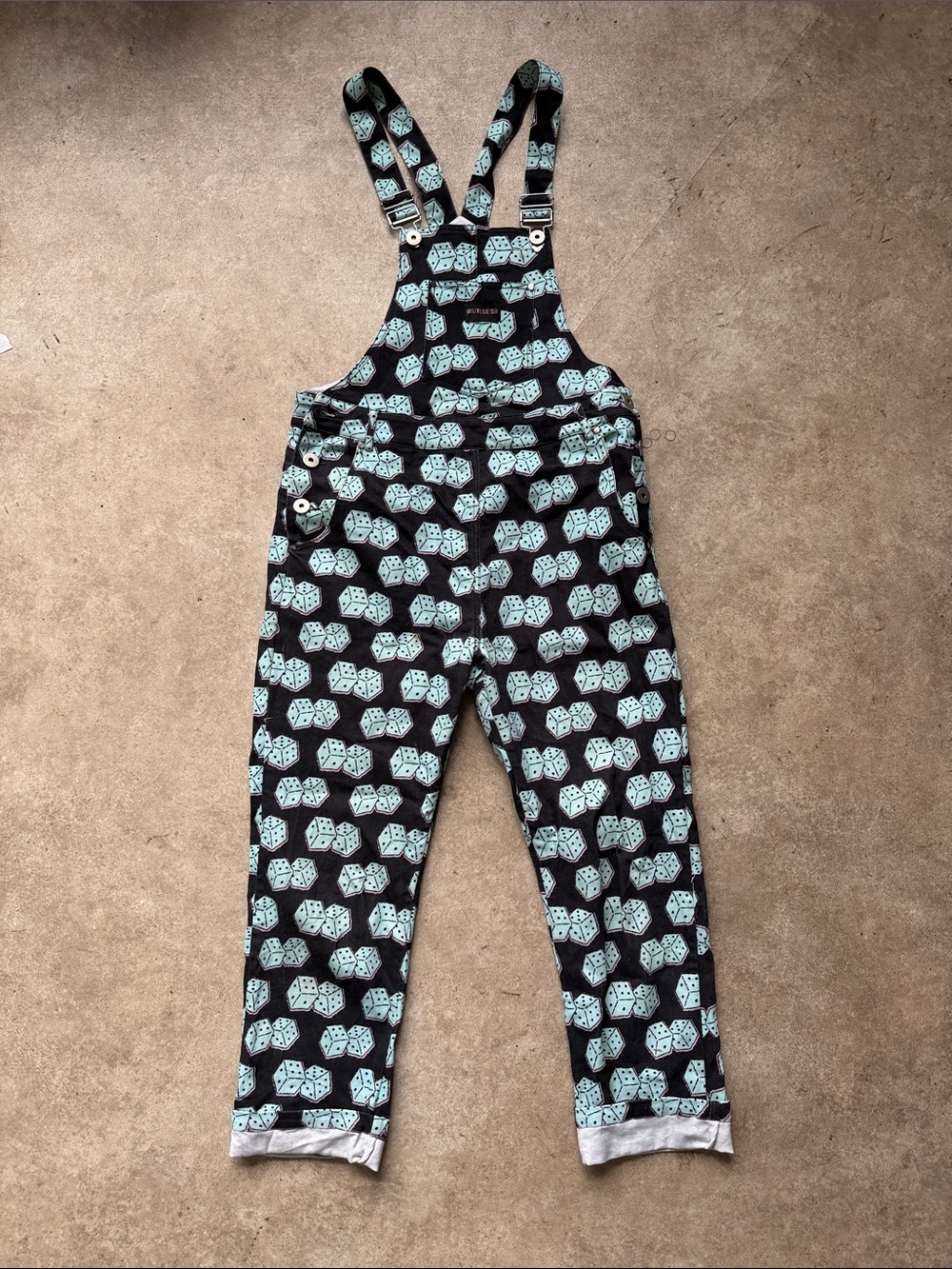 Novelty Dice Print Black Overalls - Picture 2 of 5